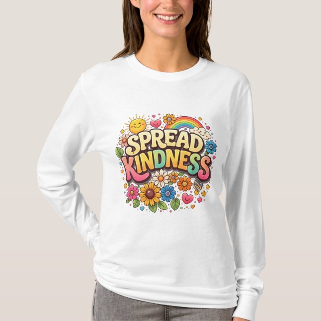 Sprid vänlighet – Söt blommig regnbåge T Shirt (Framsida)
