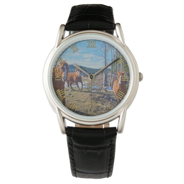Sprida hästar i Nature Equine-älskare Wristwatch Armbandsur (Framsida)