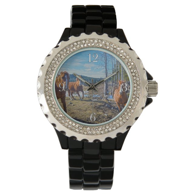 Sprida hästar i Nature Equine-älskare Wristwatch Armbandsur (Framsida)