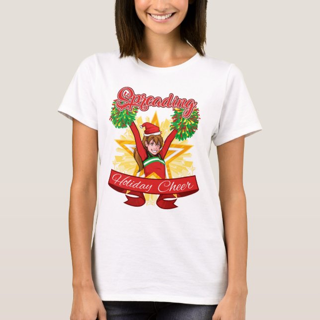 Sprida Helgdag Cheer Cheerlead jul T Shirt (Framsida)