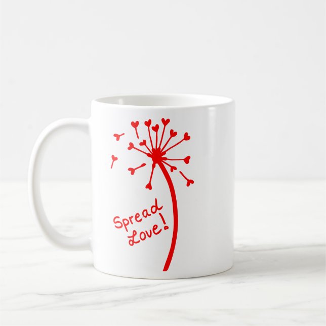 Sprida Kärlek Dandelion med frön från hjärta Kaffemugg (Vänster)