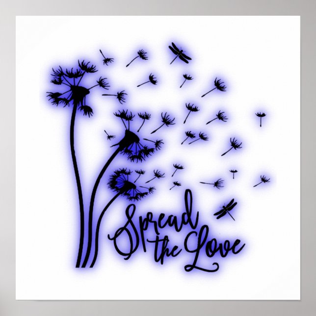 Sprida Kärlek Dandelion och Dragonflies Poster (Framsidan)