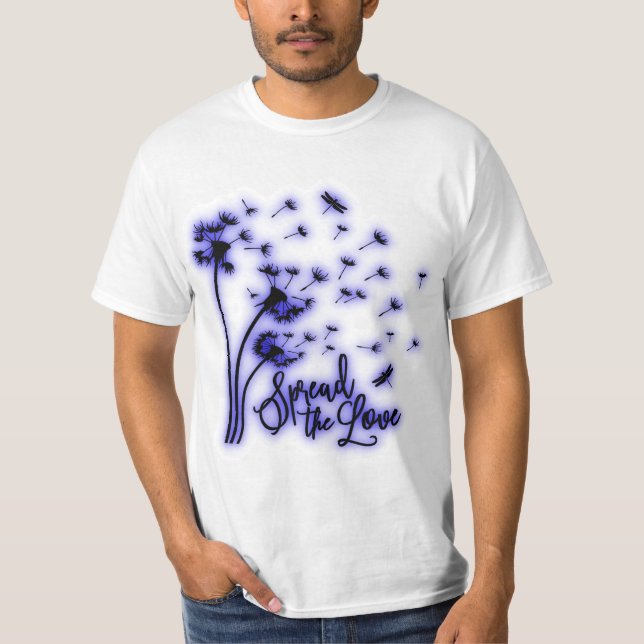 Sprida Kärlek Dandelion och Dragonflies T Shirt (Framsida)