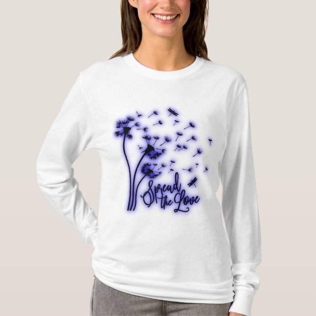 Sprida Kärlek Dandelion och Dragonflies T Shirt (Framsida)