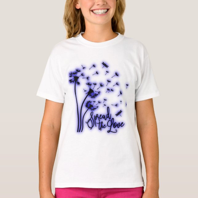Sprida Kärlek Dandelion och Dragonflies T Shirt (Framsida)