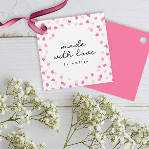 Sprida Rosa Hearts-konfetti tillverkad med Kärlek Gåvor Etiketter