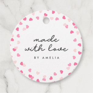Sprida Rosa Hearts-konfetti tillverkad med Kärlek Gåvor Etiketter