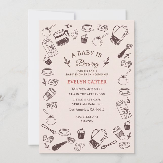 Spridd Handritad Café Baby Shower Inbjudningar (Framsida)