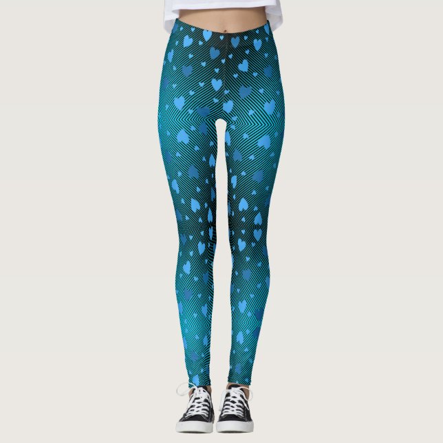 Spridda blå hjärtan i virvlande diamant ring.b leggings (Framsida)