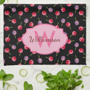 Spridda Monogrammed vattenfärgkörsbär Kökshandduk