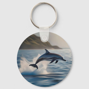 Spridning av bläckande Solo-delfin i havet. Nyckelring