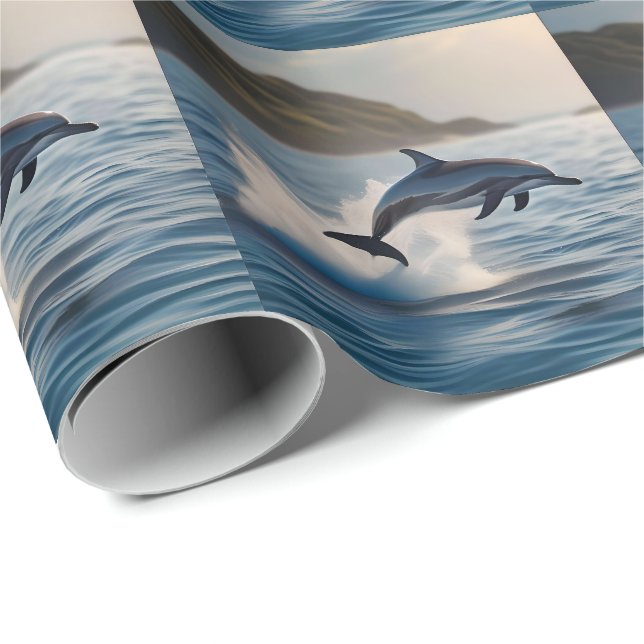 Spridning av bläckande Solo-delfin i havet. Presentpapper (Rullad Hörn)