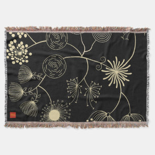 "Spridning av Kärlek" Golden Black Abstrakt Flower Filt