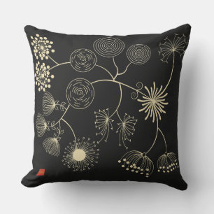"Spridning av Kärlek" Golden Black Abstrakt Flower Kudde