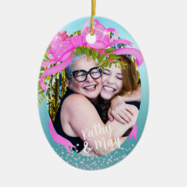 Spridning Rosa Ribbon Photo jul Blue Julgransprydnad Keramik