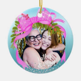 Spridning Rosa Ribbon Photo jul Blue Julgransprydnad Keramik