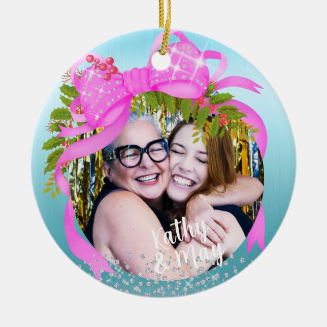 Spridning Rosa Ribbon Photo jul Blue Julgransprydnad Keramik (Framsidan)