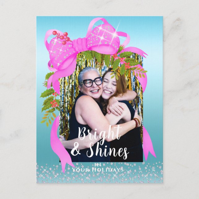 Spridning Rosa Ribbon Photo jul Blue Vykort (Framsida)