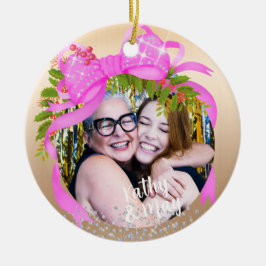 Spridning Rosa Ribbon Photo jul Guld Julgransprydnad Keramik