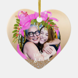 Spridning Rosa Ribbon Photo jul Guld Julgransprydnad Keramik