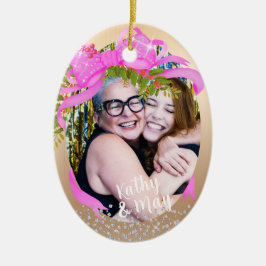 Spridning Rosa Ribbon Photo jul Guld Julgransprydnad Keramik