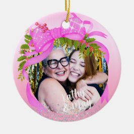 Spridning Rosa Ribbon Photo Julens Rosa Julgransprydnad Keramik