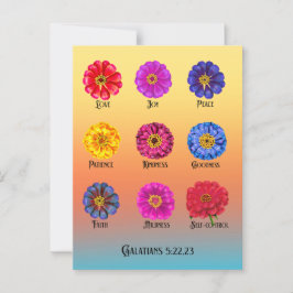 Spridningens frukt med zinnias vykort