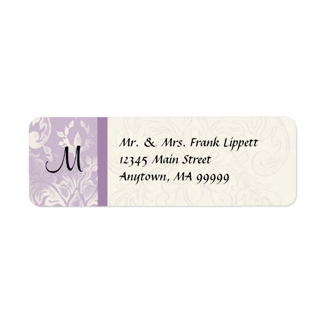 Spridningsetiketter - Fleur di Lys Damask - Lavend Returadress Etikett (Framsidan)