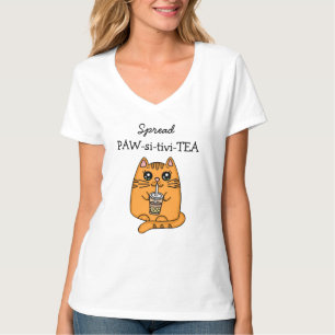 Spridningsposition Kawaii Cat och Bubble Tea Pun T Shirt