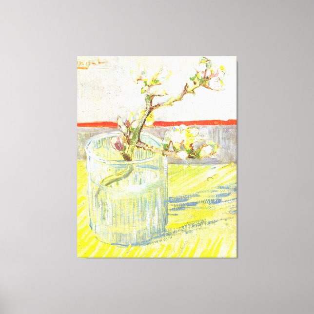 Sprig av blommar-mandel i en glas van Gogh Canvastryck (Framsida)