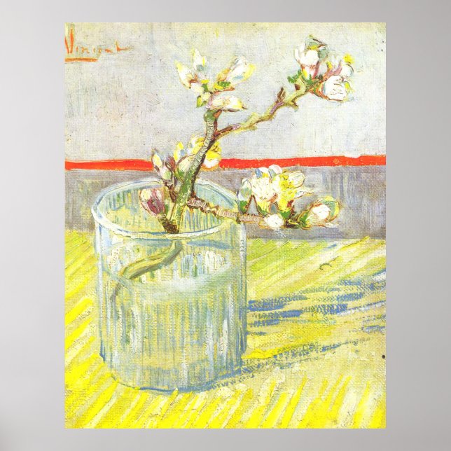 Sprig av blommar-mandel i en glas van Gogh Poster (Framsidan)