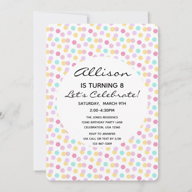 Sprikle Confetti Cupaka Girl Birthday Cake Inbjudningar (Framsida)