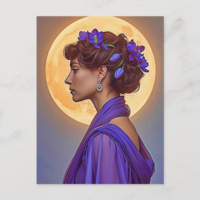 Spring Allegory -  woman with purple flowers  Vykort (Framsida)