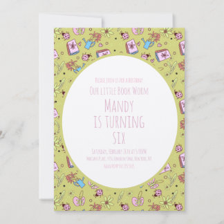 Spring and Book Lovers Birthday Party Inbjudningar