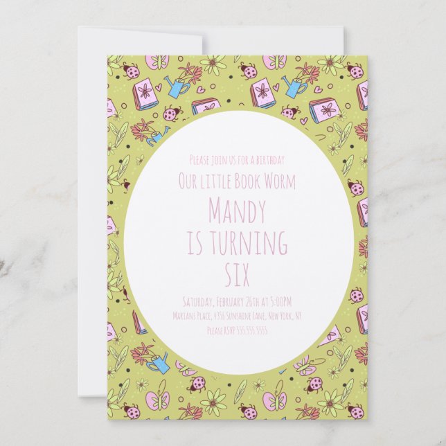 Spring and Book Lovers Birthday Party Inbjudningar (Framsida)