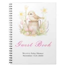 Spring Bird Watering Can Baby Shower Guest Book Anteckningsbok