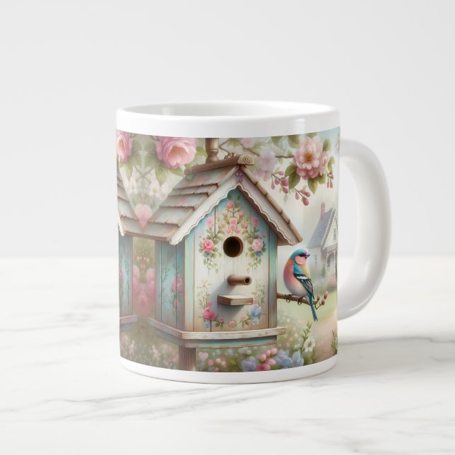 Spring Birdhouse With Pastel Flowers And Bird Jumbo Mugg (Framsida höger)