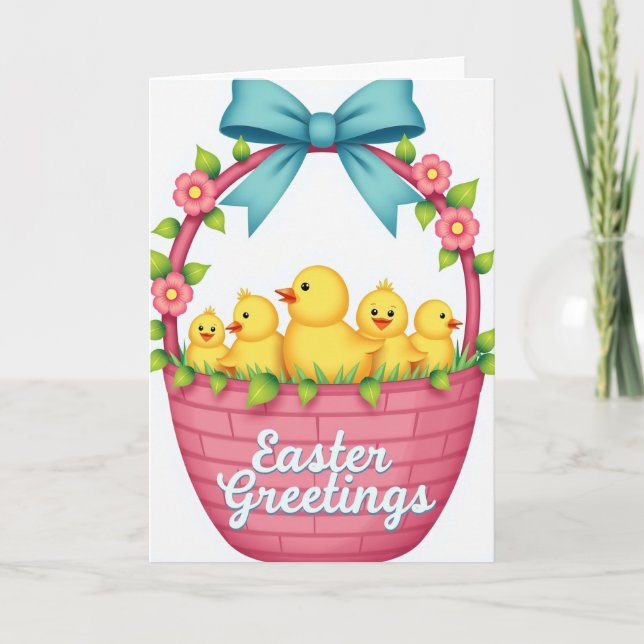 Spring Birds Basket Greeting Card Kort (Framsida)