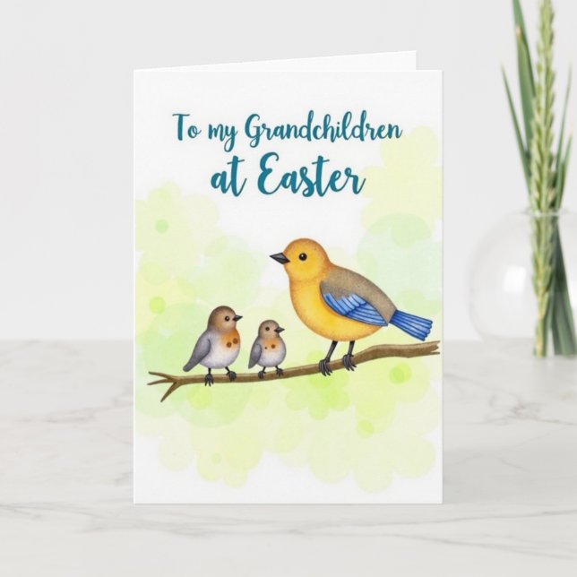 Spring Birds Grandchildren Easter Card Kort (Framsida)