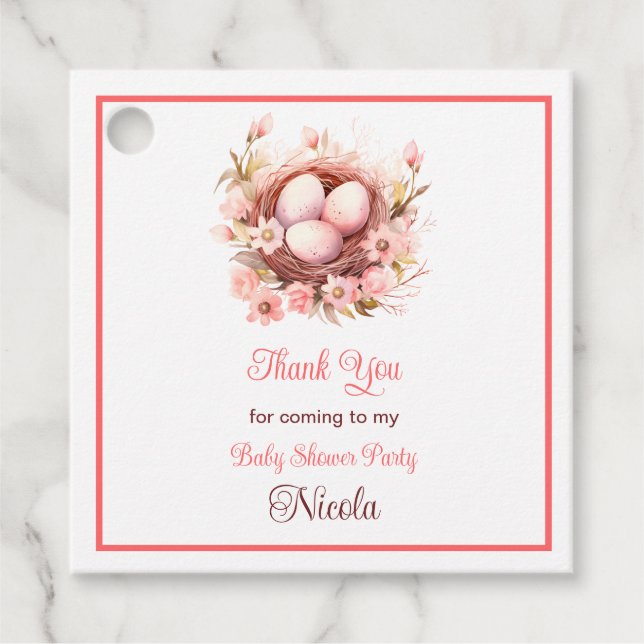 Spring Birds Nest Baby Shower Gåvor Etiketter (Framsida)