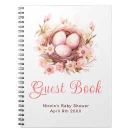 Spring Birds Nest Baby Shower Guest Book Anteckningsbok