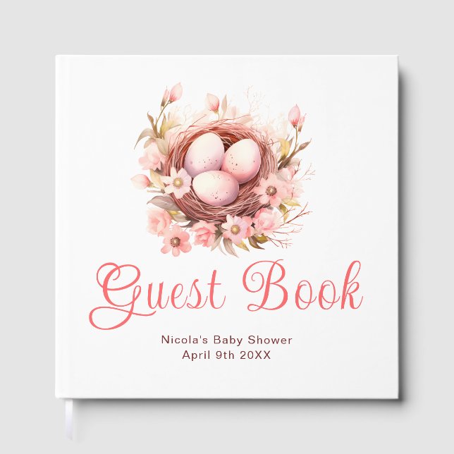 Spring Birds Nest Baby Shower Guest Book Gästböcker (Framsida)