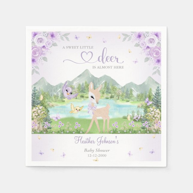 Spring Bloom and Butterflies Deer Baby Shower  Pappersservett (Framsidan)