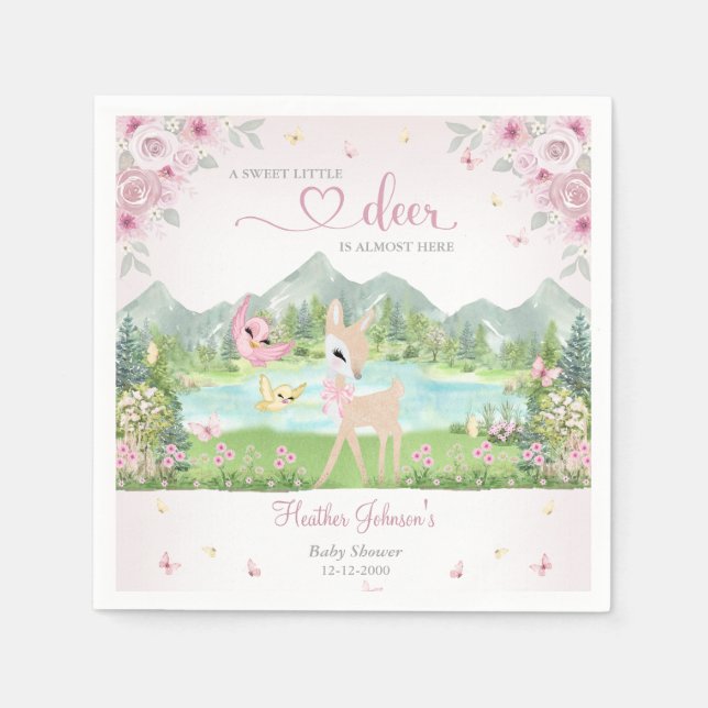 Spring Bloom and Butterflies Deer Baby Shower  Pappersservett (Framsidan)