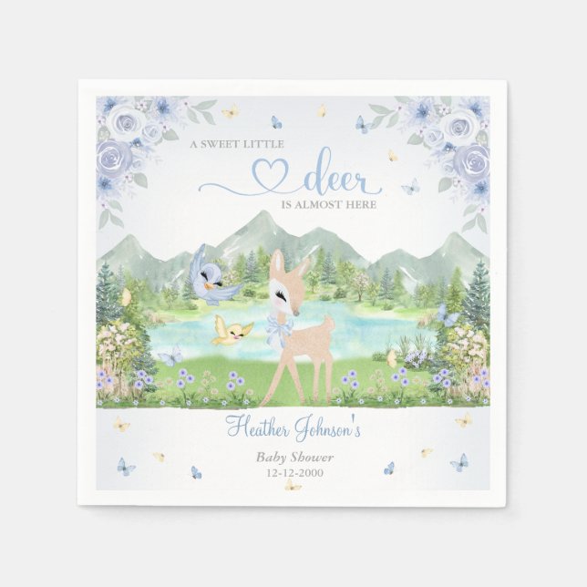 Spring Bloom and Butterflies Deer Baby Shower  Pappersservett (Framsidan)