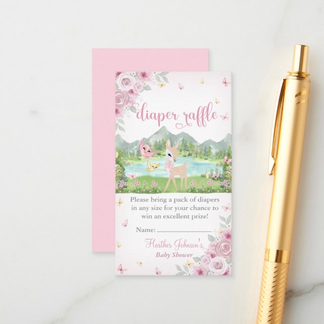 Spring Bloom and Butterflies Deer Baby Shower  Tilläggskort (Fram/Back In Situ)