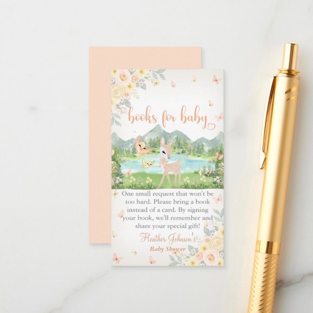 Spring Bloom and Butterflies Deer Baby Shower  Tilläggskort (Fram/Back In Situ)