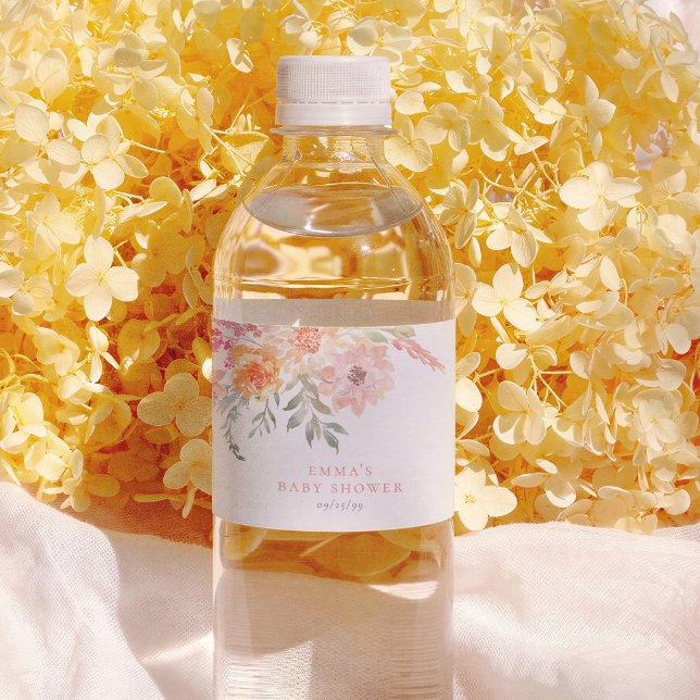 Spring Bloom Floral Pink Girl Baby Shower Vattenflaskor Etikett (Skapare uppladdad)