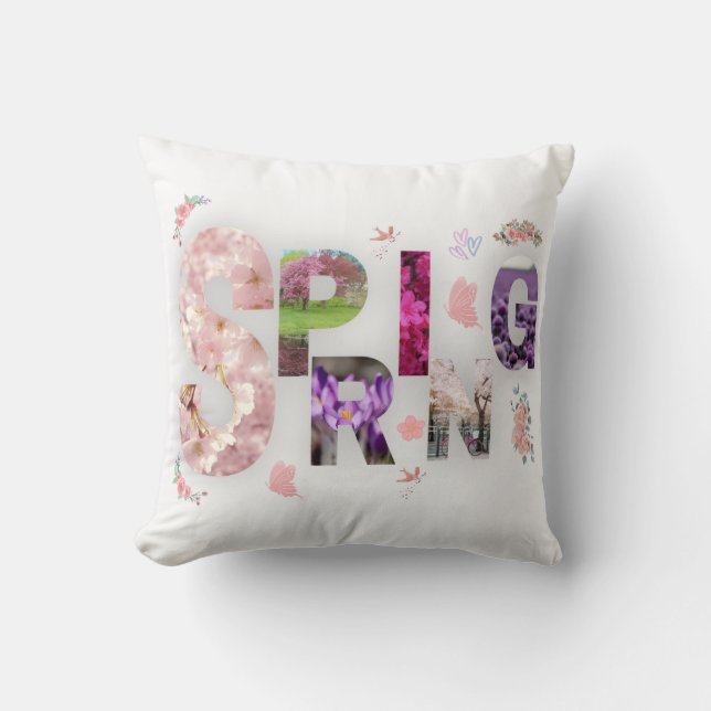 Spring Blooms Floral Typography Throw Pillow Kudde (Framsida)