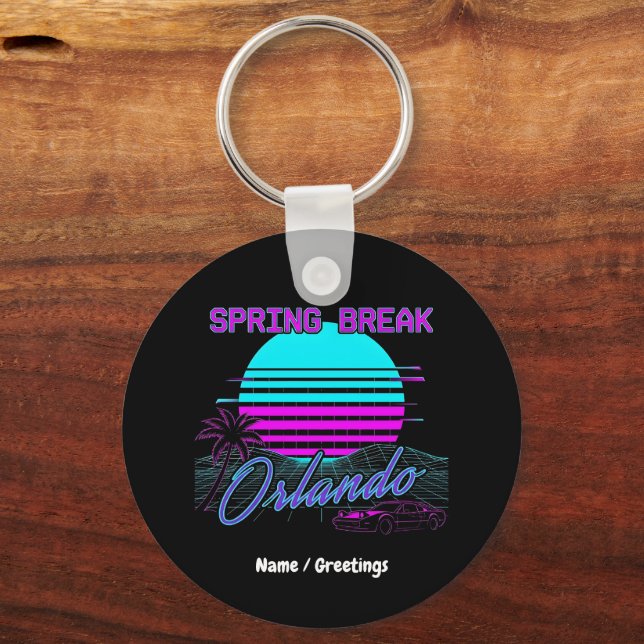 Spring Break 2026 Orlando After Dark Retro Synth Nyckelring (Framsida)